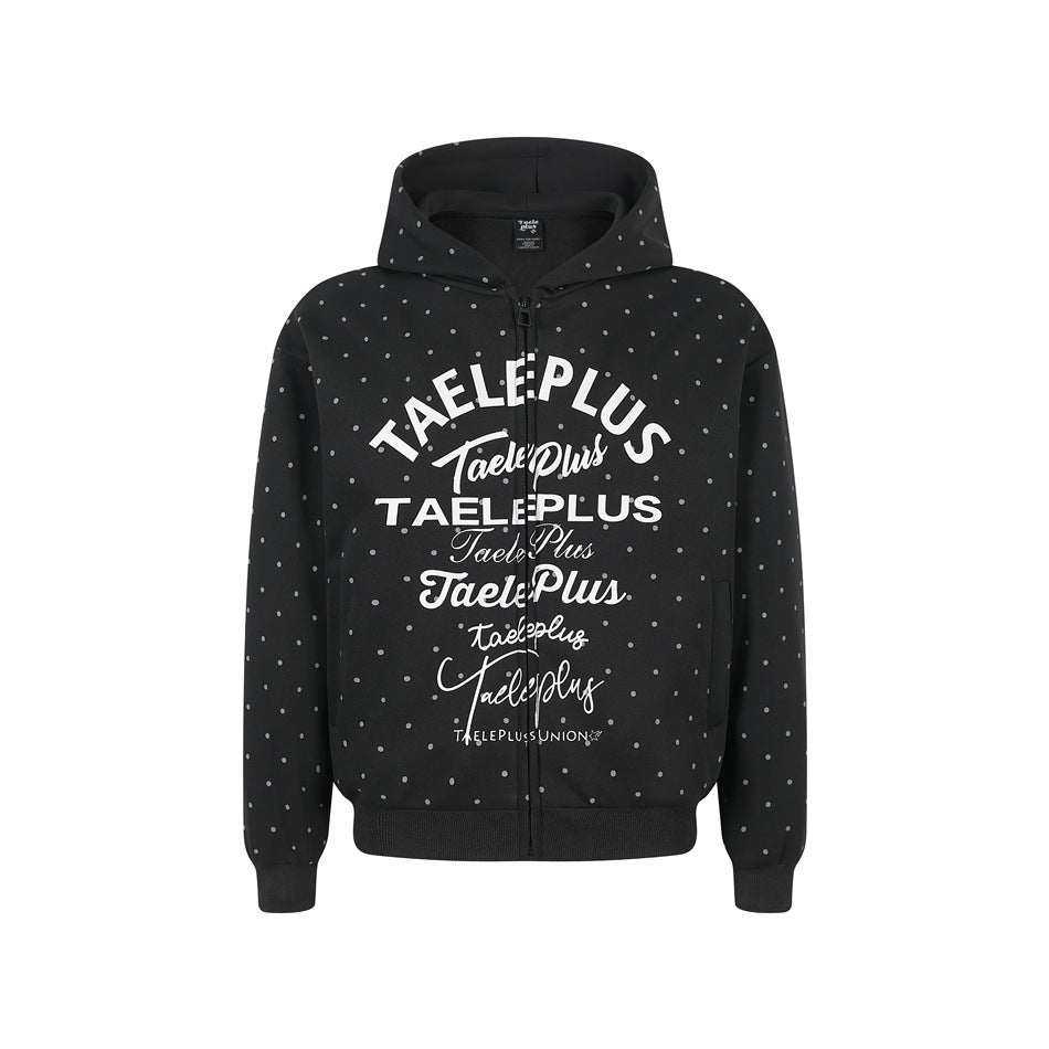 Damen Kapuzen-Sweatjacke mit durchgehendem Reißverschluss, Allover-Pünktchenmuster und mehrfacher Logogestaltung Nord Taschen