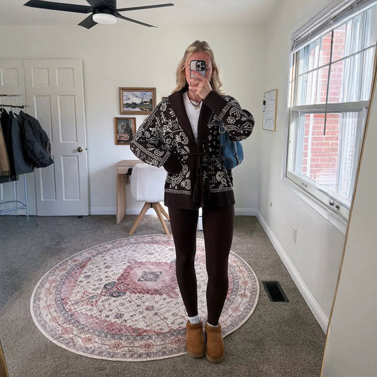 Damen Strickcardigan mit Schalkragen, Fair-Isle-Muster und Bindegürtel Nord Taschen