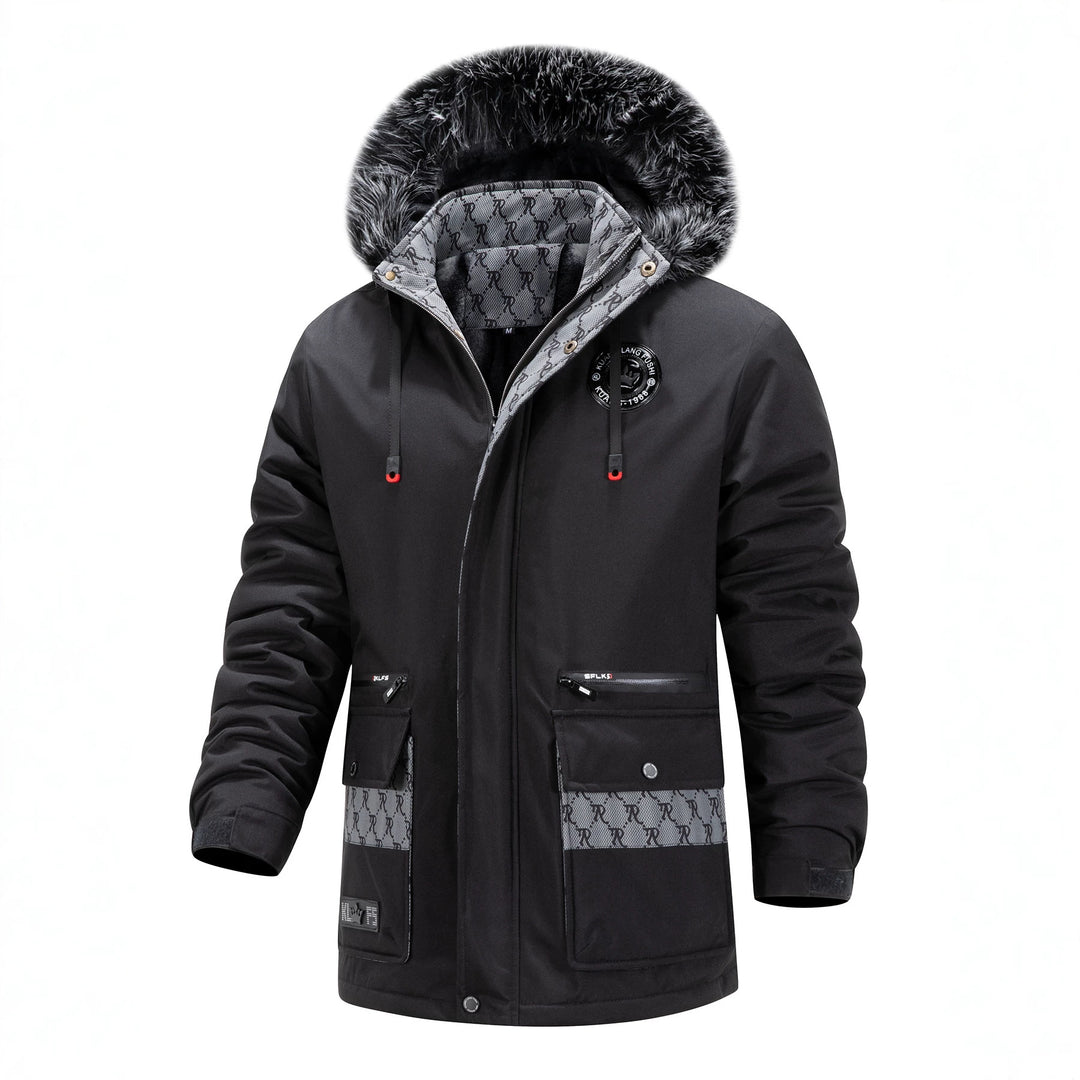 Herren Langer Thermo-Parka mit Kapuze, Logo-Innenfutter und Multifunktions-Taschen Nord Taschen