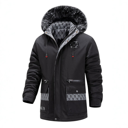 Herren Langer Thermo-Parka mit Kapuze, Logo-Innenfutter und Multifunktions-Taschen Nord Taschen