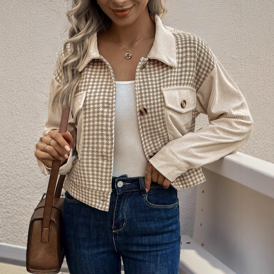 Damen Modische Cordjacke mit Karomuster Nord Taschen