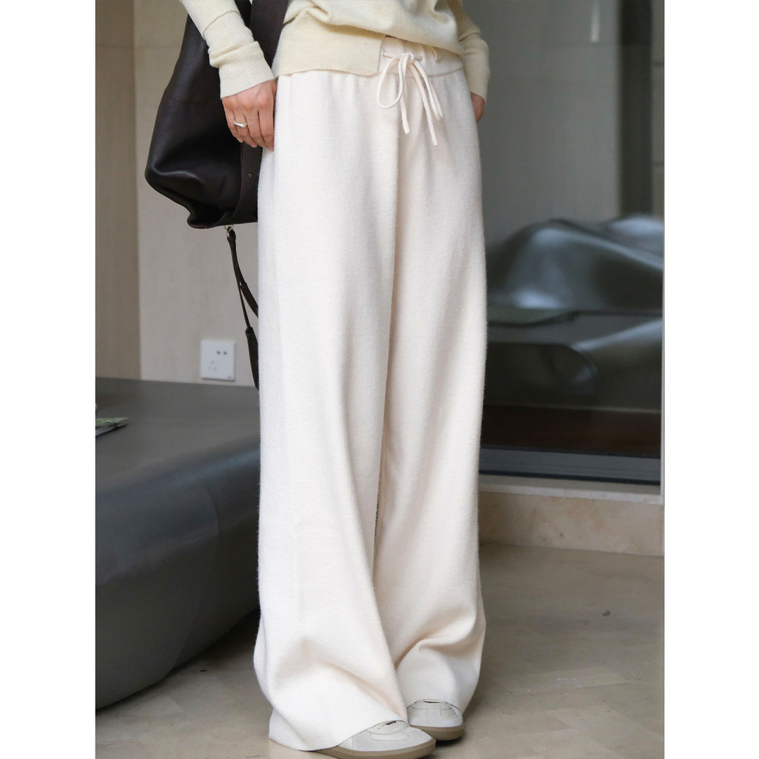 Damen Weite Strick‑Palazzohose mit hohem Bund und Kordelzug Nord Taschen
