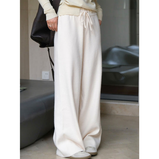 Damen Weite Strick‑Palazzohose mit hohem Bund und Kordelzug Nord Taschen