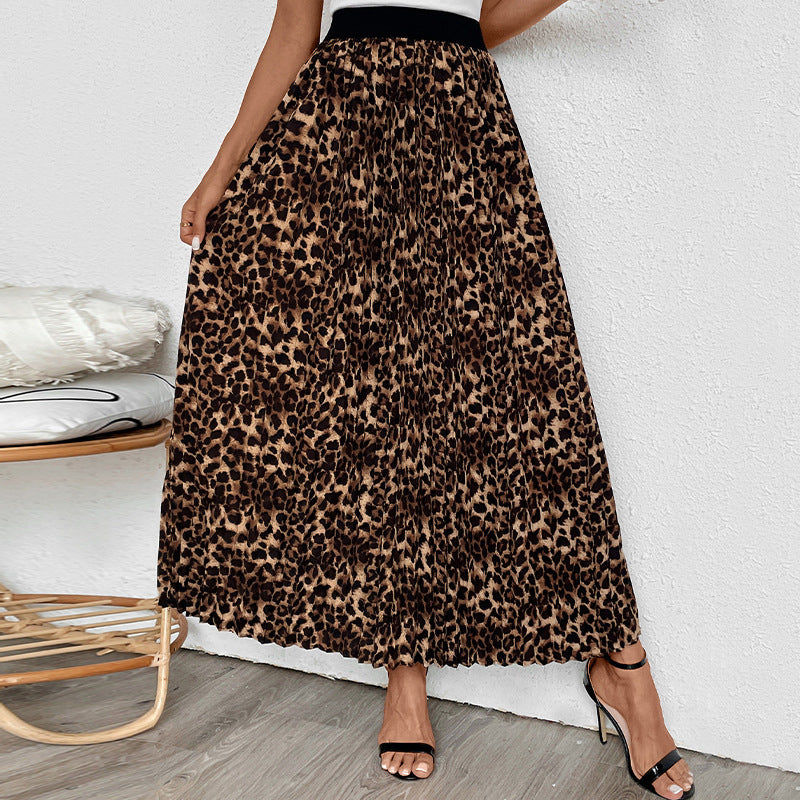 Damen Plissierter Maxirock mit Leopardenprint und elastischem Bund Nord Taschen
