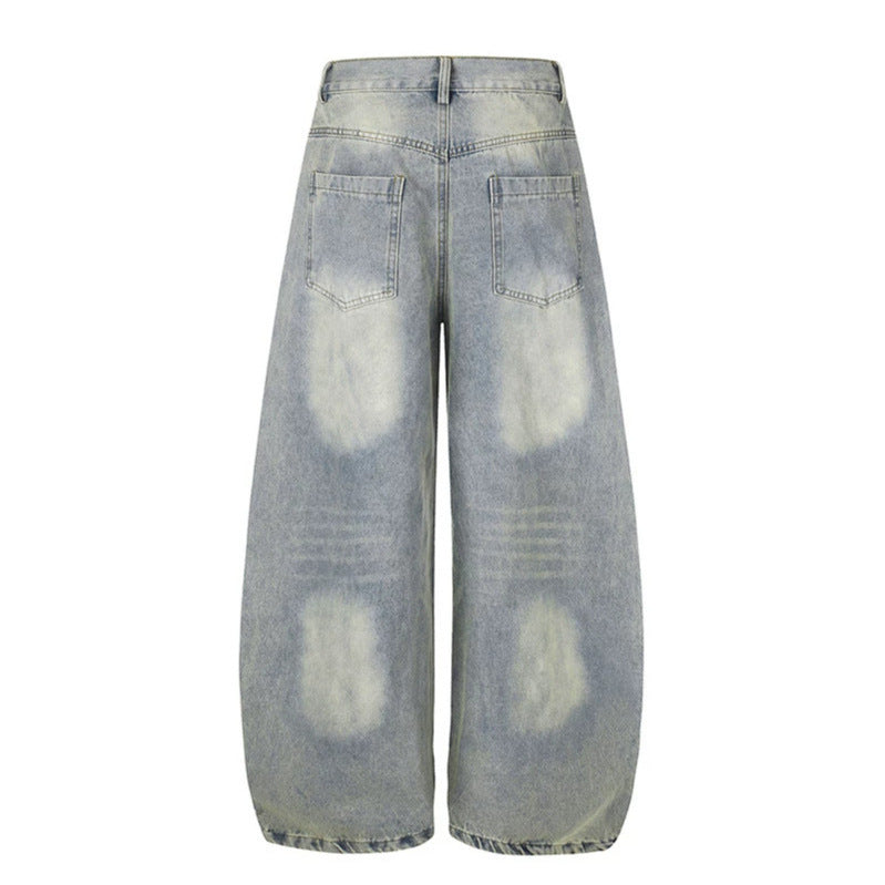Damen Weite High-Waist Palazzo-Jeans mit Stern-Stickereien und Used-Effekt Nord Taschen
