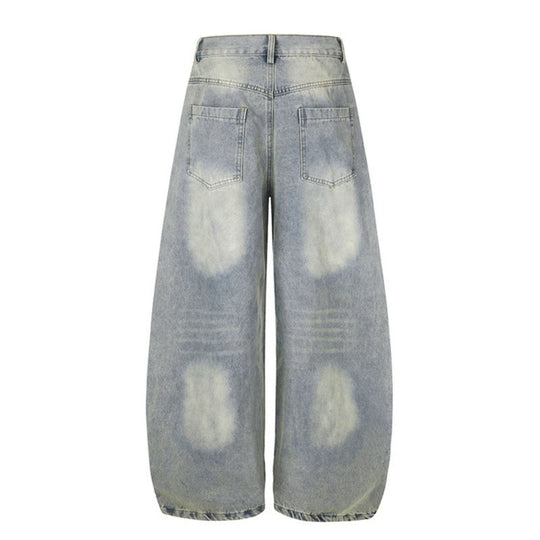 Damen Weite High-Waist Palazzo-Jeans mit Stern-Stickereien und Used-Effekt Nord Taschen