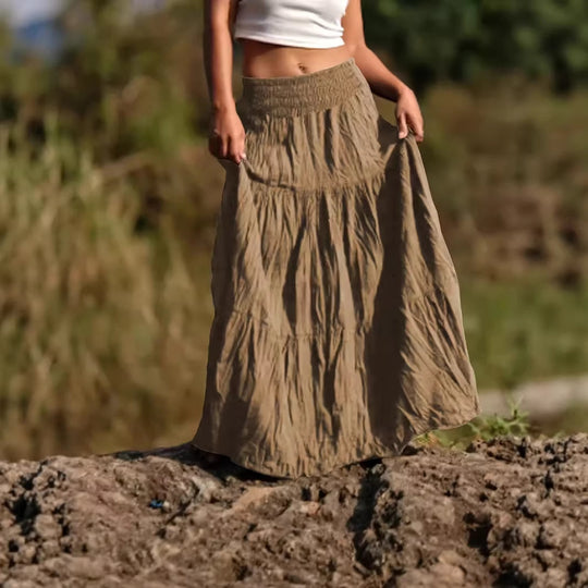 Damen Maxirock mit Stufen, gerafftem Smokbund und luftigem Crinkle-Stoff Nord Taschen