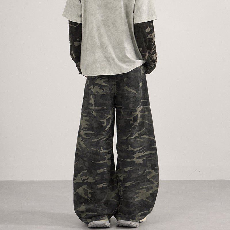 Herren Weite Camouflage-Baggy-Hose mit niedriger Bundlinie und Knie-Patchtaschen Nord Taschen