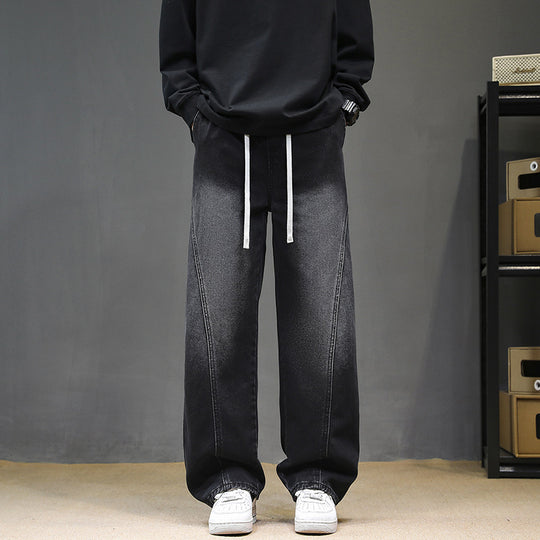Herren Weite Denim‑Baggy‑Jeans mit Tunnelzugbund, tiefem Schritt und markanten Ziernähten Nord Taschen