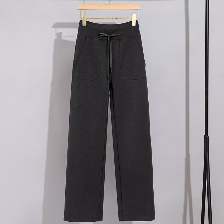 Damen Breite Baumwoll-Frottee-Loungehose mit hohem Bund und Tunnelzug Nord Taschen