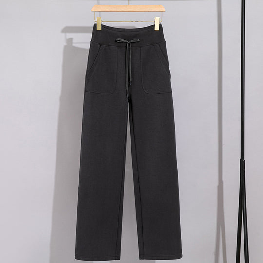 Damen Breite Baumwoll-Frottee-Loungehose mit hohem Bund und Tunnelzug Nord Taschen