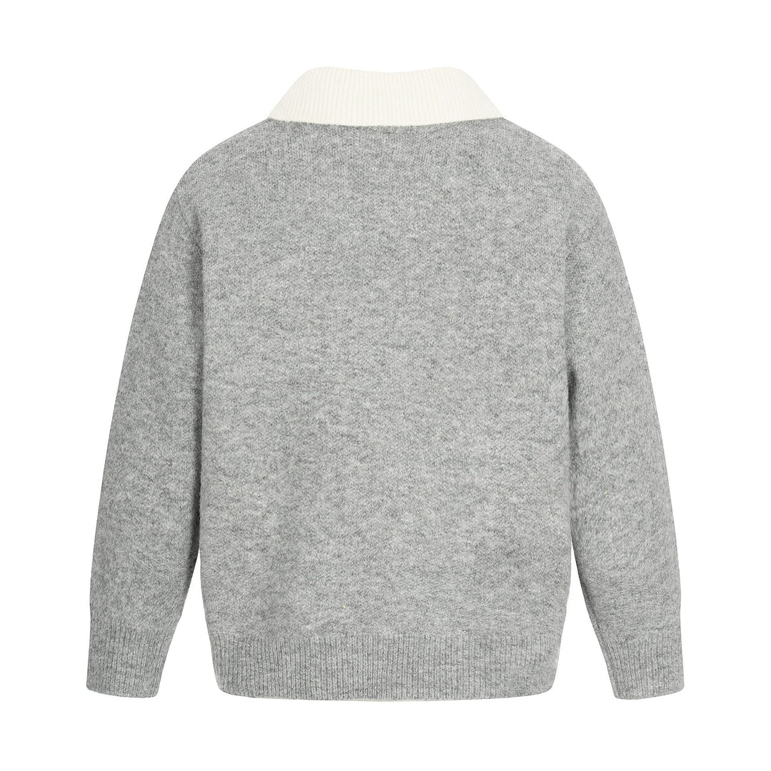 Damen Oversize Wollmix-Pullover mit kontrastpolokragen und V‑Ausschnitt Nord Taschen
