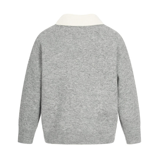 Damen Oversize Wollmix-Pullover mit kontrastpolokragen und V‑Ausschnitt Nord Taschen