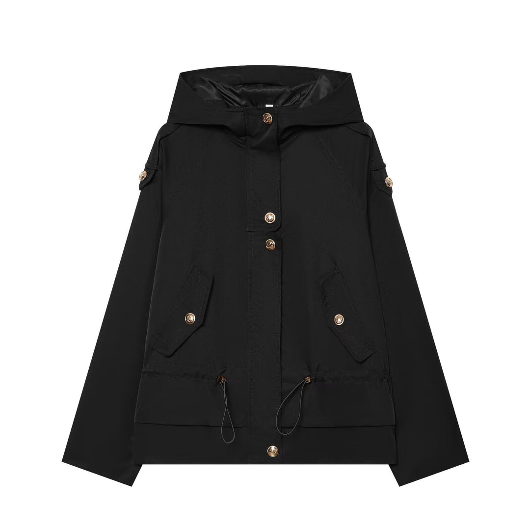 Damen Kurzparka mit Kapuze, Tunnelzug-Taille und Pattentaschen Nord Taschen