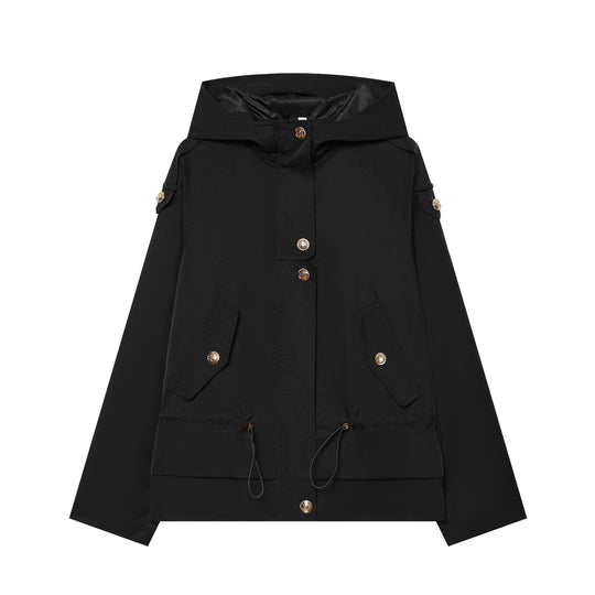 Damen Kurzparka mit Kapuze, Tunnelzug-Taille und Pattentaschen Nord Taschen