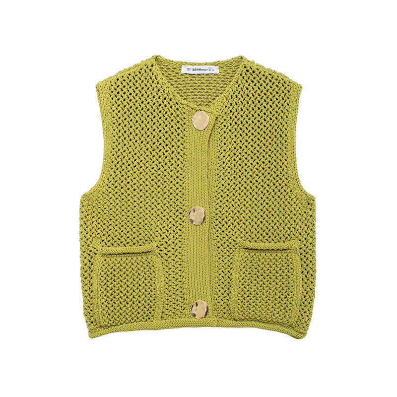 Damen Strickweste mit Knopfleiste und Taschen