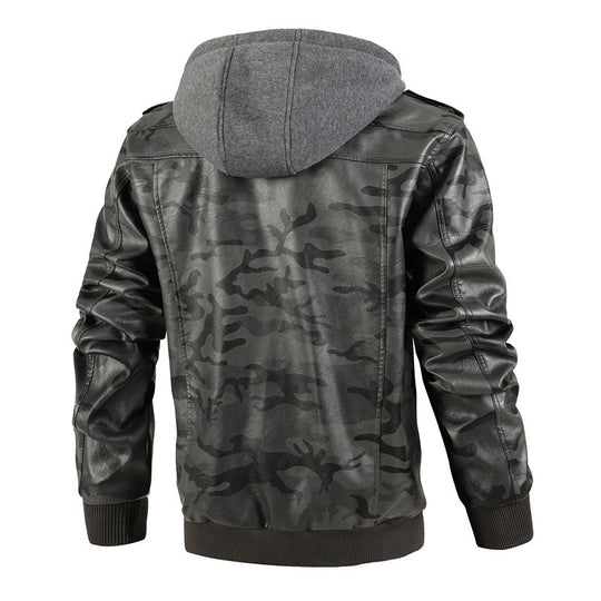 Herren Modische Kunstlederjacke im Military-Stil Nord Taschen