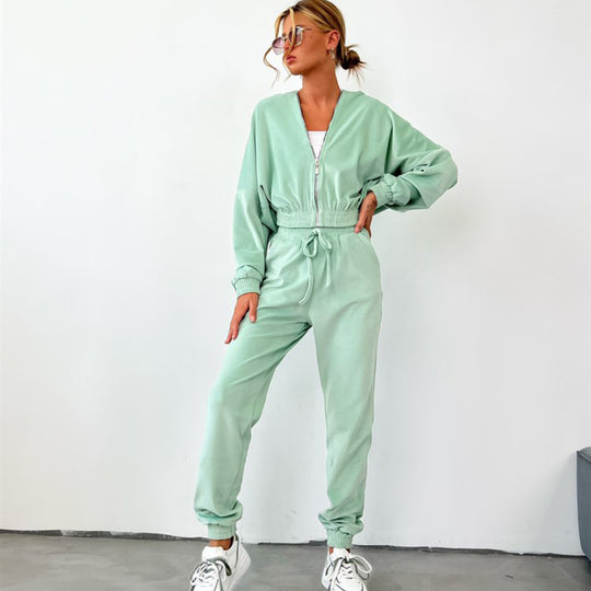 Damen luxuriöses Samt-Jogginganzug-Set mit Kapuze, Reißverschluss und tailliertem Kordelzug Nord Taschen