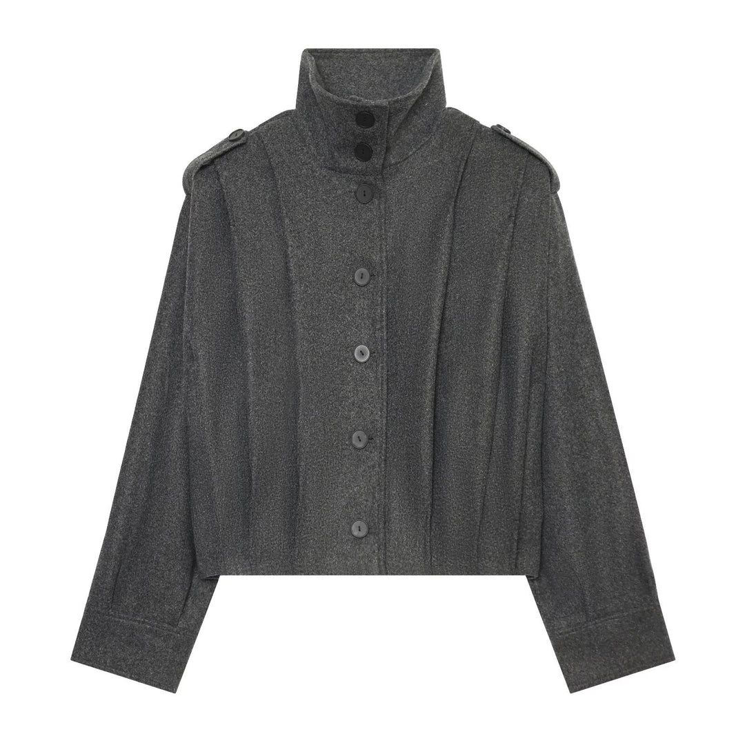 Damen Cropped Cape-Jacke mit hohem Stehkragen, Schulterriegeln und durchgehender Knopfleiste Nord Taschen