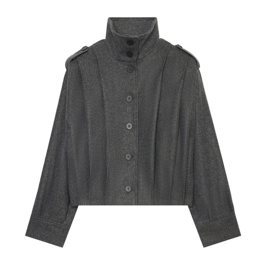 Damen Cropped Cape-Jacke mit hohem Stehkragen, Schulterriegeln und durchgehender Knopfleiste Nord Taschen
