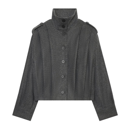Damen Cropped Cape-Jacke mit hohem Stehkragen, Schulterriegeln und durchgehender Knopfleiste Nord Taschen