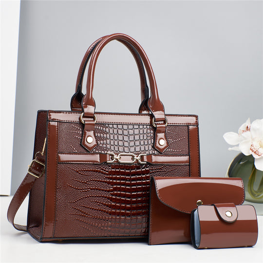 Damen elegante Handtasche mit hochwertiger Kroko-Prägung und abnehmbarer Clutch Nord Taschen