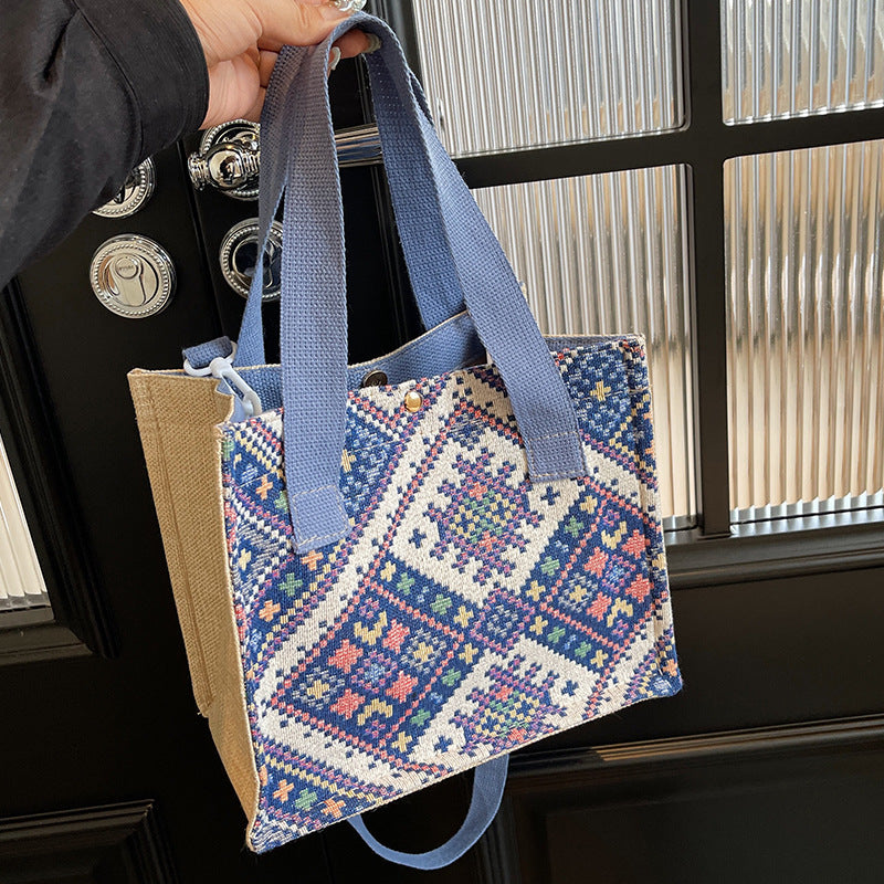 Damen Jute-Tasche mit kunstvollem geometrischen Muster Nord Taschen