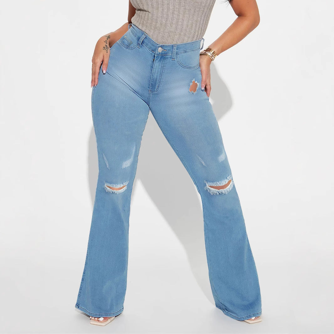 Damen High-Waist Flared-Jeans mit sculptendem Bund und dezenten Knie-Rips Nord Taschen