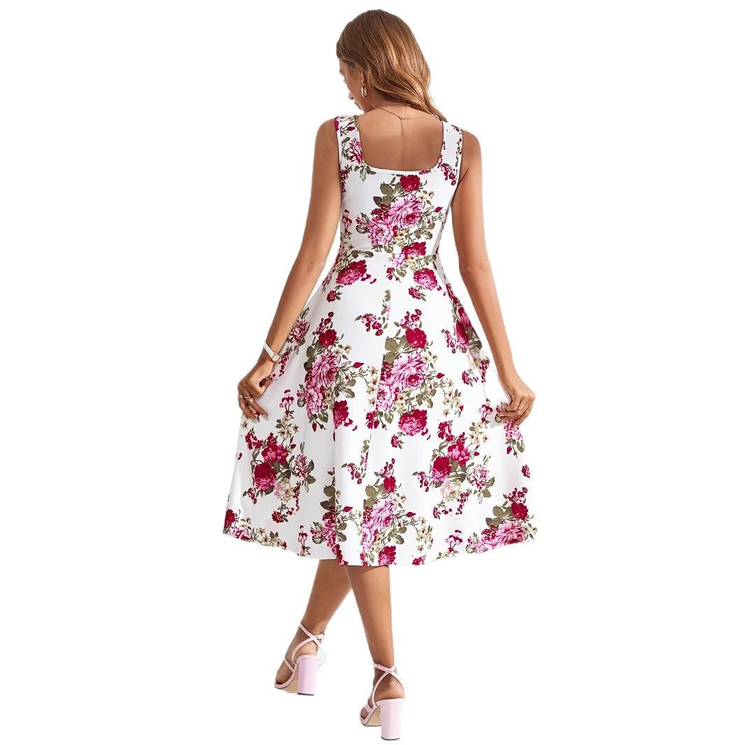 Damen Fließendes Blumenkleid mit weitem Rock und eleganter Taillierung
