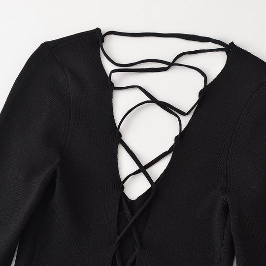 Damen Cropped Feinstrick-Top mit tiefem V‑Ausschnitt, dekorativer Schnürung vorne und Tunnelzugsaum Nord Taschen
