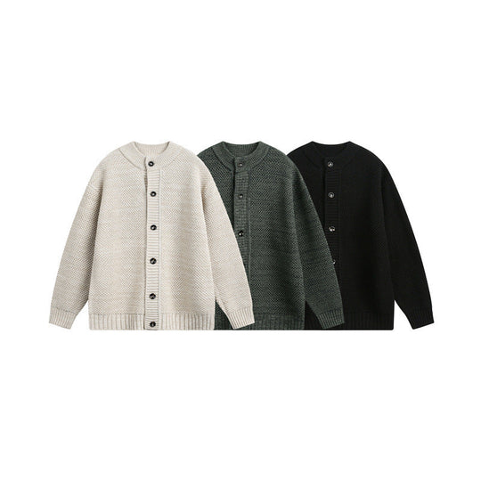 Damen Strukturiertes Oversize-Strickcardigan mit Rundhals und durchgehender Knopfleiste Nord Taschen