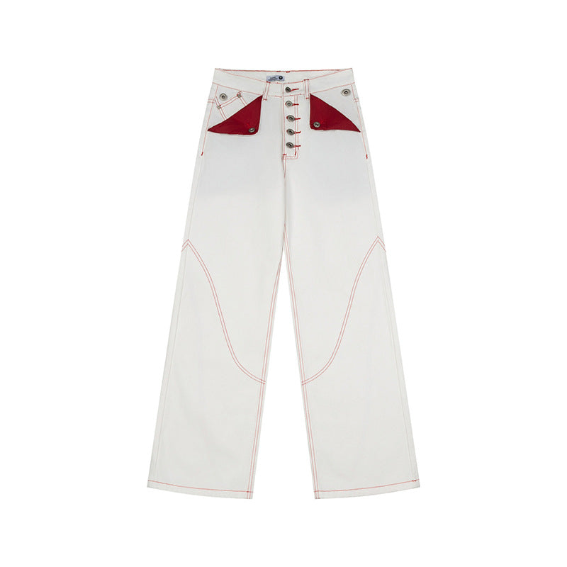 Damen High‑Waist Wide‑Leg-Jeanshose mit kontrasttaschen und dekorativen Ziernähten Nord Taschen
