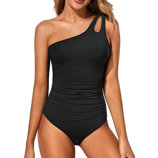 Damen Eleganter Einteiler Badeanzug mit asymmetrischem Schnitt und dekorativem Detail