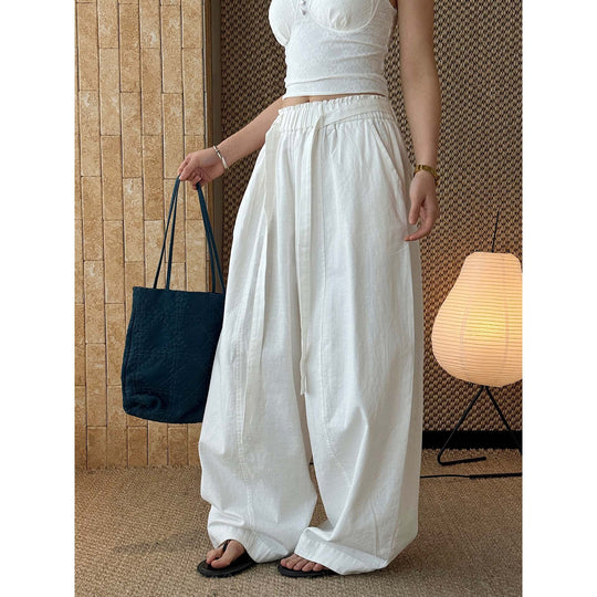 Damen Weite High‑Waist Leinen‑Optik Culotte‑Hose mit Tunnelzug und fließender Silhouette Nord Taschen