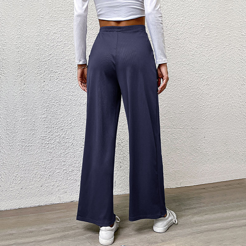 Damen hochtaillierte weite Hose mit Vorderfalten, elastischem Bund und Seitentaschen Nord Taschen