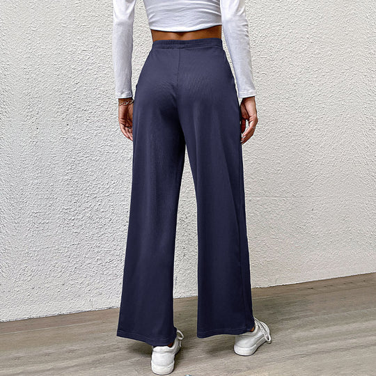 Damen hochtaillierte weite Hose mit Vorderfalten, elastischem Bund und Seitentaschen Nord Taschen