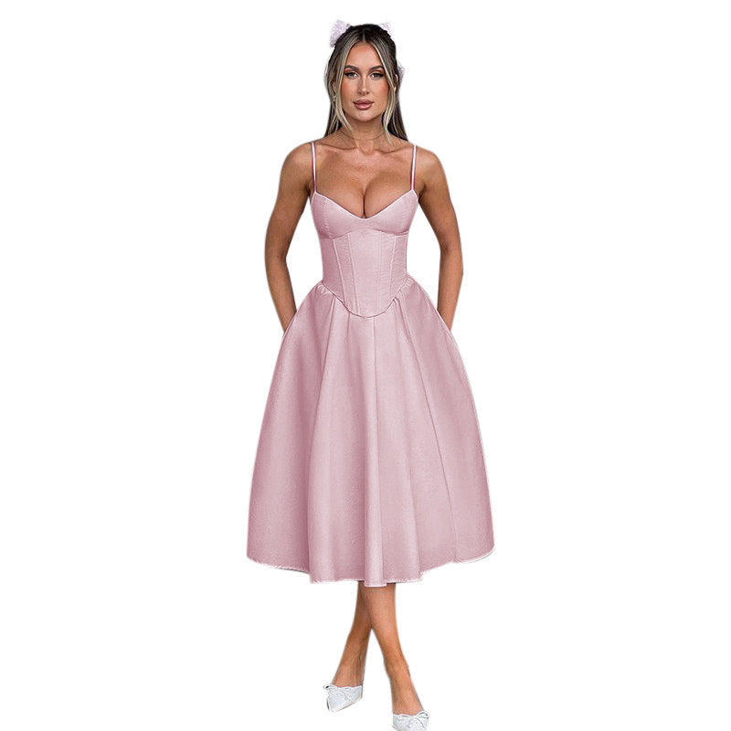 Damen Elegantes Maxikleid mit tailliertem Oberteil und schwingendem Rock