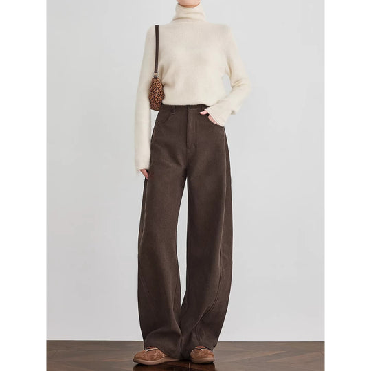 Damen Weite Cordhose mit hoher Taille, Bundfalte und Palazzoschnitt Nord Taschen