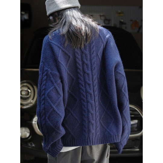 Damen Oversized Grobstrickpullover mit markantem Zopfmuster und Rippbündchen Nord Taschen