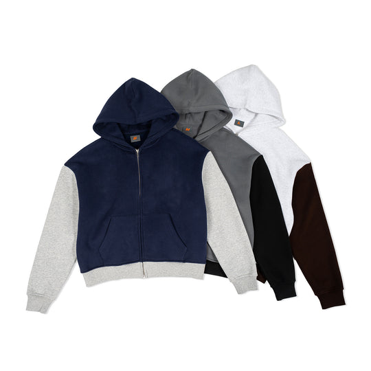 Herren Reißverschluss-Kapuzenjacke im Colorblock-Stil aus French-Terry mit Kängurutasche Nord Taschen