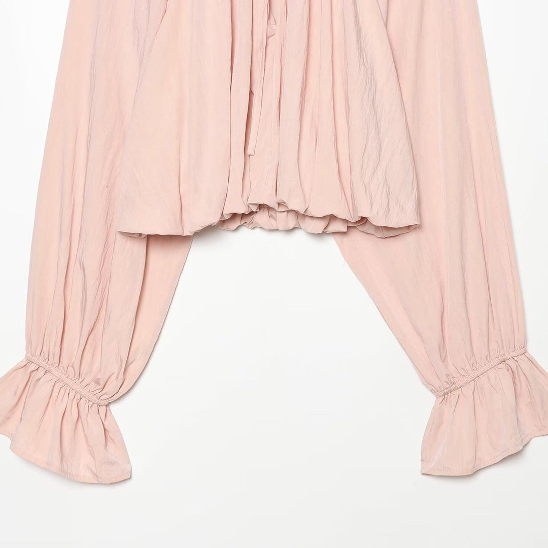 Damen Carmen-Cropped-Bluse mit Tunnelzugkragen, gerafftem Saum und Ballonärmeln Nord Taschen