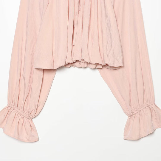Damen Carmen-Cropped-Bluse mit Tunnelzugkragen, gerafftem Saum und Ballonärmeln Nord Taschen