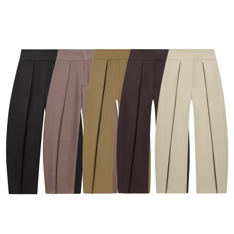 Damen Weite Plissée-Jerseyhose mit hoher Taille und Bügelfalte Nord Taschen