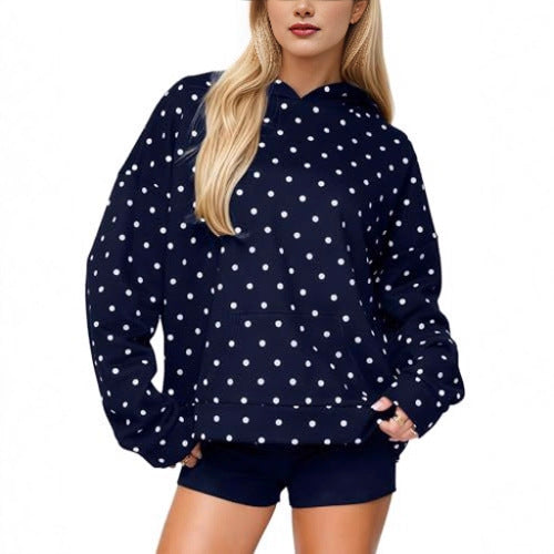 Damen Gepunkteter Oversize-Kapuzenpullover mit Kängurutasche Nord Taschen