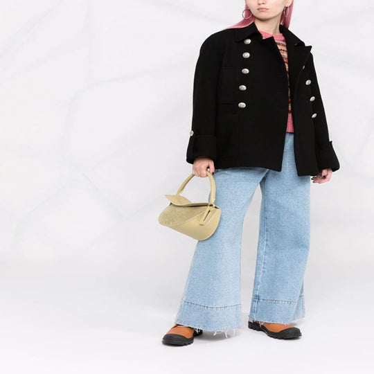 Damen Kurzer Boxy‑Wollmix‑Mantel im Military‑Look mit Zierrundknöpfen Nord Taschen