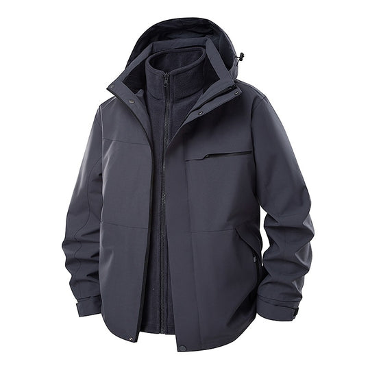 Herren zweilagige Funktions-Übergangsjacke mit abnehmbarer Fleece-Innenjacke, Kapuze & wasserabweisender Hülle Nord Taschen