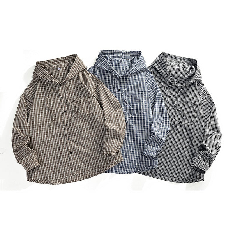 Herren Karierter Overshirt-Hoodie aus Baumwollmix mit Kapuze & Relaxed-Fit Nord Taschen