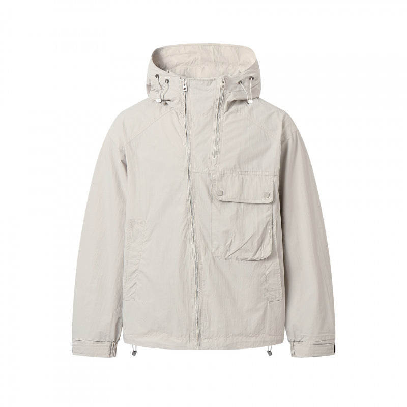 Unisex Leichte Kapuzen-Übergangsjacke mit großem Pattentaschen-Detail und Kordelzug Nord Taschen