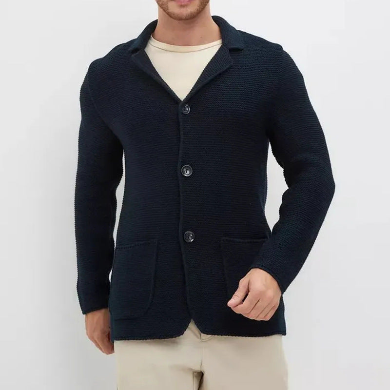 Herren grobgestrickter Strickcardigan mit Schalkragen und aufgesetzten Taschen Nord Taschen