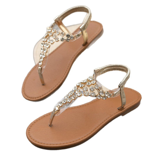 Damen Zehentrenner-Sandalen mit funkelnden Strass-Applikationen
